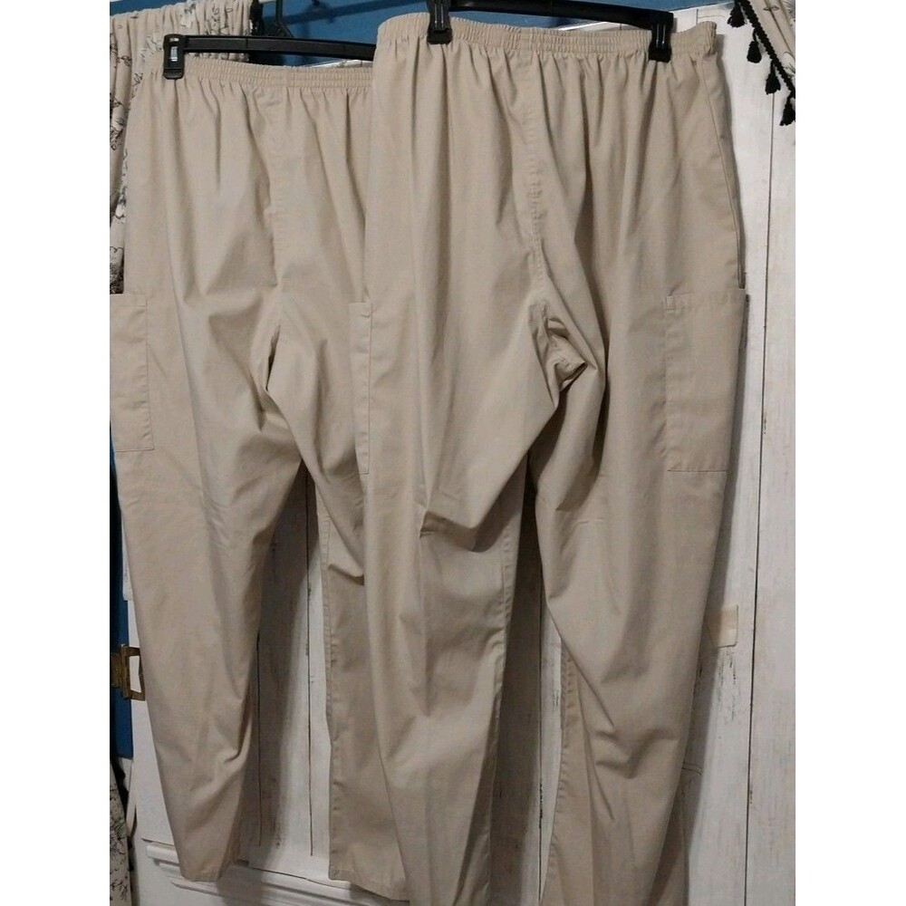 Scrub Zone Scrub Hospital Work Pants Tan Size 2X  Pockets Elastic Waist 2 PAIR - Picture 2 of 5